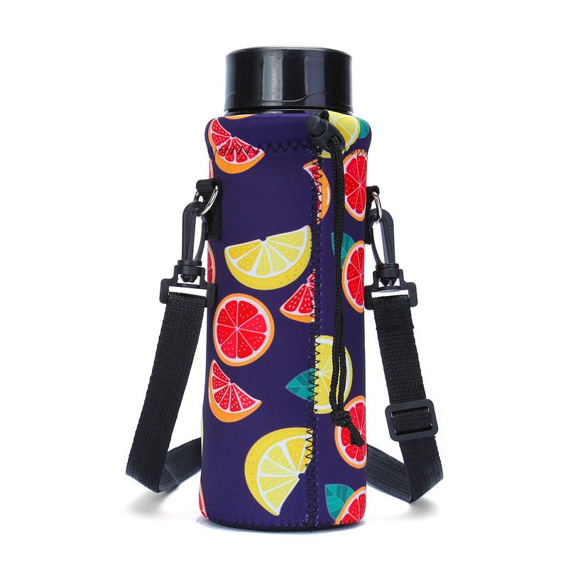 AMARY 1000ML Neoprene Water Bottle Carrier Bag with Adjustable Shoulder Strap,Insulated Water Bottle Cover for Stainless Steel/Glass/Plastic Bottles 34OZ (Lemon) - Image 2